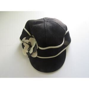Stormy Kromer Wool Cap Black White Trim Flower Accent Sz 7 1/4 USA